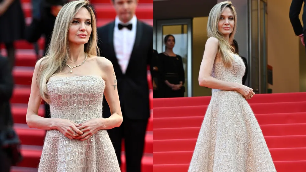 Angelina Jolie Glowing di Cannes 2025! Gaun Nude Bertabur Glitter Bikin Red Carpet Serasa Catwalk Surga