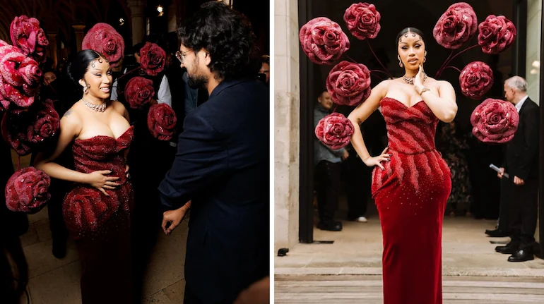 Cardi B Hadiri Paris Fashion Week, Pakai Gaun Penuh Bunga 3D yang Dramatis!