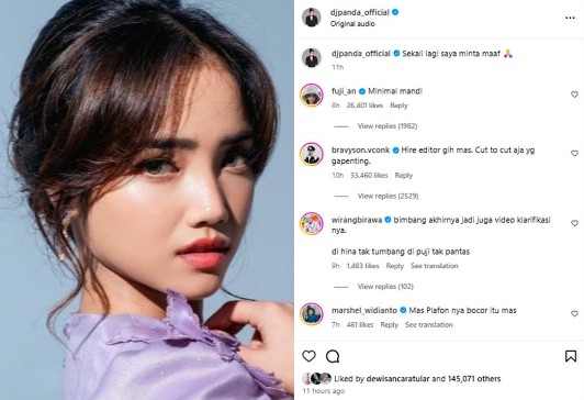 Bela Erika Carlina, Fuji Langsung Beri Komentar Pedas Video Klarifikasi DJ Panda