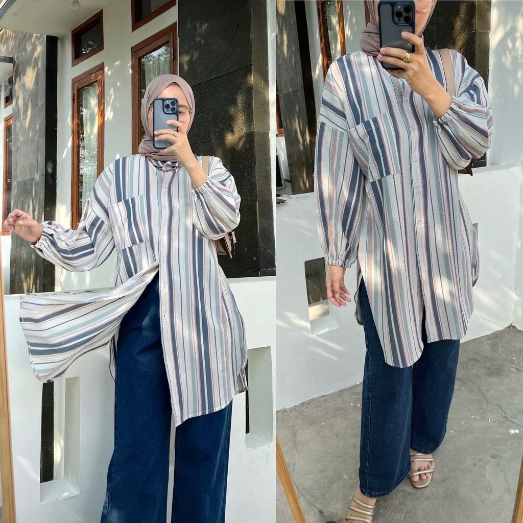 Anti Mati Gaya! Mix and Match Tunik Panjang + Wide Leg Jeans Bikin Tampilan Modis dan Nyaman dalam Satu Gaya