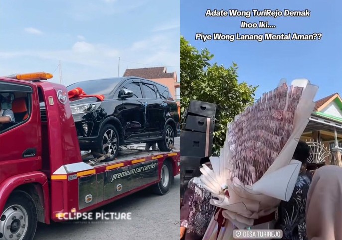 Lamaran Mewah ala Sultan di Demak, Mobil Inova dan Buket Uang Rp100 Juta Jadi Seserahan!