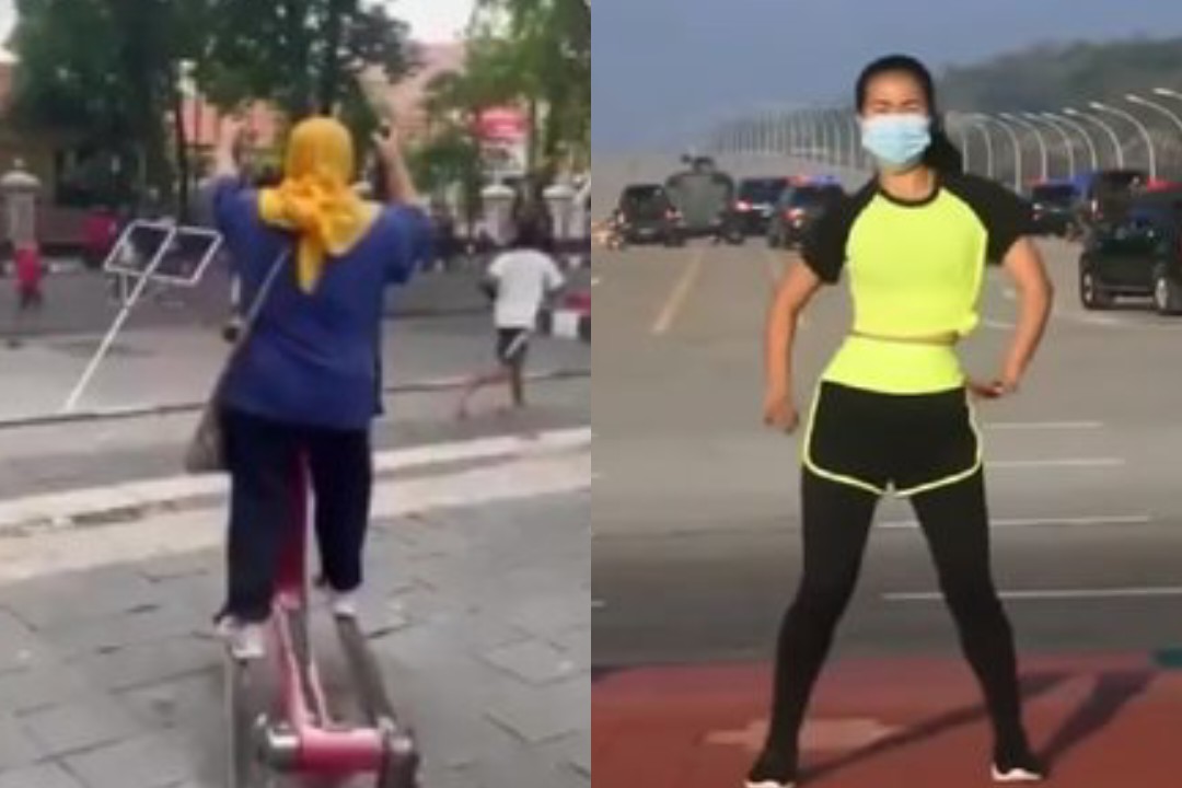Viral Emak Emak Fitness Santai di Tengah Demo, Netizen Ingat Aksi Aerobik Kudeta Myanmar! 