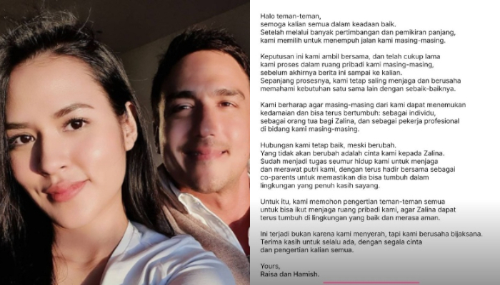 Raisa Akhirnya Klarifikasi Perceraian dengan Hamish Daud, Akui Permasalahan Terjadi Sudah Lama