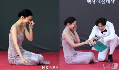 Shin Hyun Been Tersungkur di Karpet Merah Baeksang 2026, Reaksinya Malah Bikin Gemas!